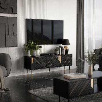 Тумба під телевізор Elegance 150 чорна матова + золотий 60064 фото